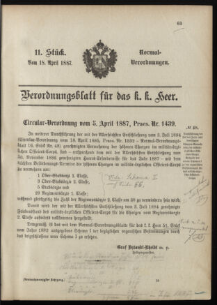 Verordnungsblatt für das Kaiserlich-Königliche Heer 18870418 Seite: 1