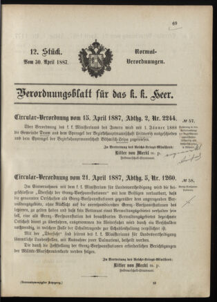 Verordnungsblatt für das Kaiserlich-Königliche Heer 18870430 Seite: 1