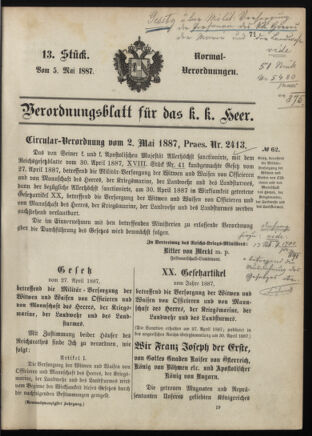 Verordnungsblatt für das Kaiserlich-Königliche Heer 18870505 Seite: 1