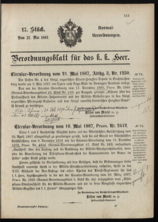 Verordnungsblatt für das Kaiserlich-Königliche Heer 18870527 Seite: 17