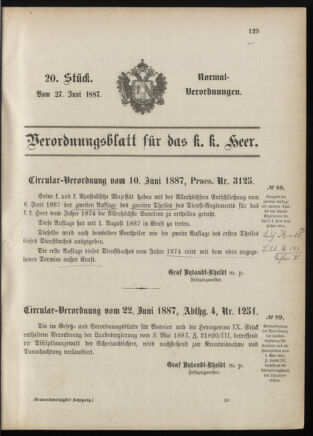 Verordnungsblatt für das Kaiserlich-Königliche Heer 18870627 Seite: 1