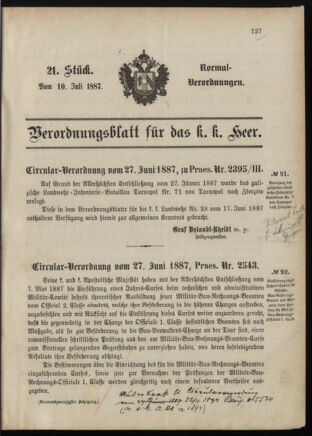 Verordnungsblatt für das Kaiserlich-Königliche Heer 18870710 Seite: 1