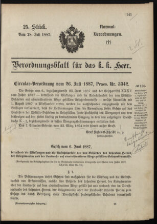 Verordnungsblatt für das Kaiserlich-Königliche Heer 18870728 Seite: 1