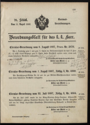 Verordnungsblatt für das Kaiserlich-Königliche Heer 18870811 Seite: 1