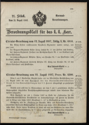 Verordnungsblatt für das Kaiserlich-Königliche Heer 18870823 Seite: 1