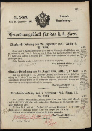 Verordnungsblatt für das Kaiserlich-Königliche Heer 18870924 Seite: 1