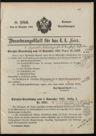 Verordnungsblatt für das Kaiserlich-Königliche Heer 18871116 Seite: 1