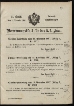 Verordnungsblatt für das Kaiserlich-Königliche Heer 18871125 Seite: 1