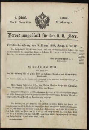 Verordnungsblatt für das Kaiserlich-Königliche Heer 18880112 Seite: 1