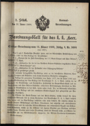 Verordnungsblatt für das Kaiserlich-Königliche Heer 18880121 Seite: 1