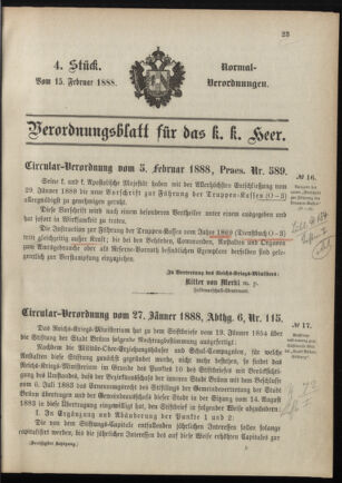 Verordnungsblatt für das Kaiserlich-Königliche Heer 18880215 Seite: 1