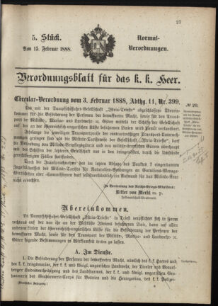 Verordnungsblatt für das Kaiserlich-Königliche Heer 18880215 Seite: 5