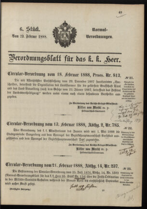 Verordnungsblatt für das Kaiserlich-Königliche Heer 18880223 Seite: 1