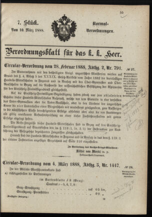 Verordnungsblatt für das Kaiserlich-Königliche Heer 18880310 Seite: 1