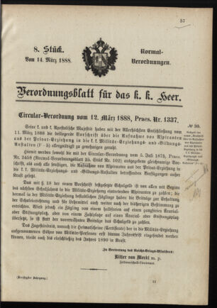 Verordnungsblatt für das Kaiserlich-Königliche Heer 18880314 Seite: 1