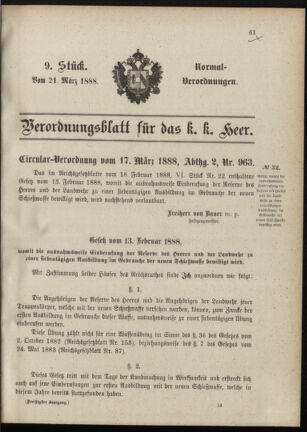 Verordnungsblatt für das Kaiserlich-Königliche Heer 18880321 Seite: 1