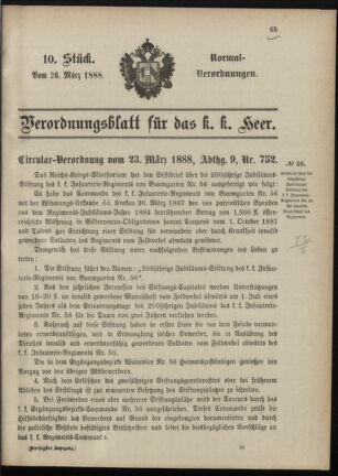 Verordnungsblatt für das Kaiserlich-Königliche Heer 18880326 Seite: 1