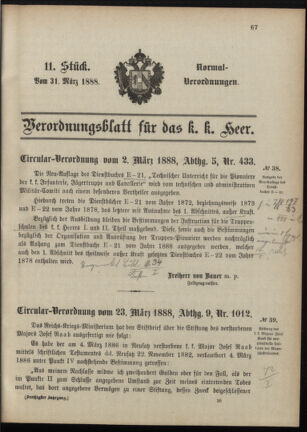 Verordnungsblatt für das Kaiserlich-Königliche Heer 18880331 Seite: 1