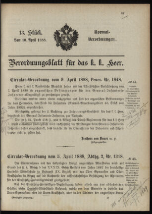 Verordnungsblatt für das Kaiserlich-Königliche Heer 18880410 Seite: 1