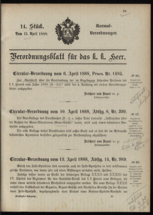 Verordnungsblatt für das Kaiserlich-Königliche Heer 18880415 Seite: 1