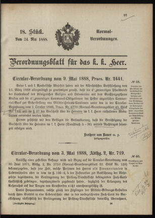 Verordnungsblatt für das Kaiserlich-Königliche Heer 18880524 Seite: 1