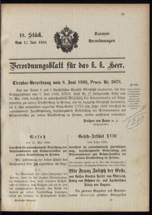 Verordnungsblatt für das Kaiserlich-Königliche Heer 18880612 Seite: 1