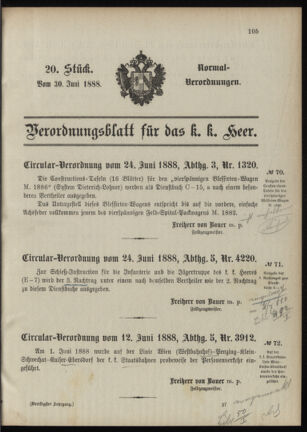 Verordnungsblatt für das Kaiserlich-Königliche Heer 18880630 Seite: 1