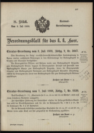 Verordnungsblatt für das Kaiserlich-Königliche Heer 18880708 Seite: 1