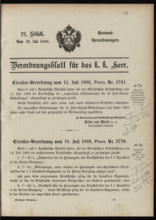 Verordnungsblatt für das Kaiserlich-Königliche Heer 18880719 Seite: 1