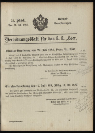 Verordnungsblatt für das Kaiserlich-Königliche Heer 18880727 Seite: 1