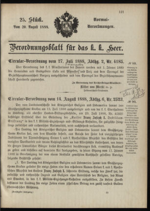 Verordnungsblatt für das Kaiserlich-Königliche Heer 18880820 Seite: 1