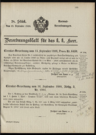 Verordnungsblatt für das Kaiserlich-Königliche Heer 18880918 Seite: 1