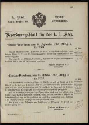 Verordnungsblatt für das Kaiserlich-Königliche Heer 18881031 Seite: 1