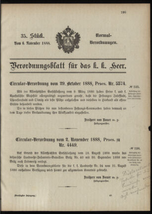 Verordnungsblatt für das Kaiserlich-Königliche Heer 18881106 Seite: 1