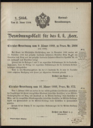 Verordnungsblatt für das Kaiserlich-Königliche Heer 18890125 Seite: 1