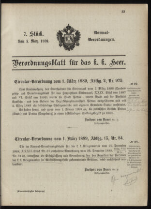 Verordnungsblatt für das Kaiserlich-Königliche Heer 18890305 Seite: 1