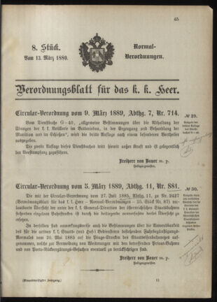 Verordnungsblatt für das Kaiserlich-Königliche Heer 18890313 Seite: 1