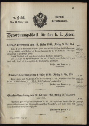 Verordnungsblatt für das Kaiserlich-Königliche Heer 18890331 Seite: 1