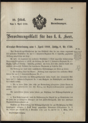 Verordnungsblatt für das Kaiserlich-Königliche Heer 18890408 Seite: 1