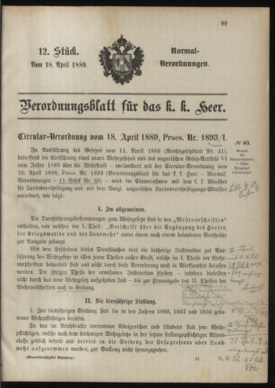 Verordnungsblatt für das Kaiserlich-Königliche Heer 18890418 Seite: 1