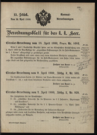 Verordnungsblatt für das Kaiserlich-Königliche Heer 18890430 Seite: 1