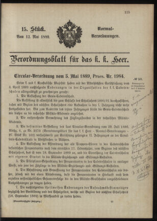 Verordnungsblatt für das Kaiserlich-Königliche Heer 18890512 Seite: 1