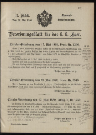 Verordnungsblatt für das Kaiserlich-Königliche Heer 18890527 Seite: 1