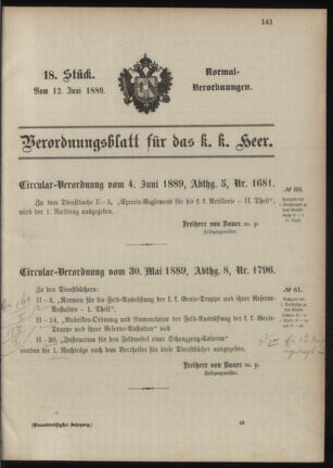 Verordnungsblatt für das Kaiserlich-Königliche Heer 18890612 Seite: 1