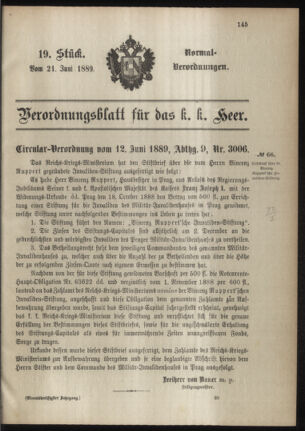 Verordnungsblatt für das Kaiserlich-Königliche Heer 18890621 Seite: 1