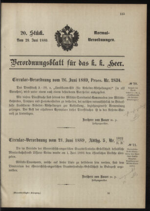 Verordnungsblatt für das Kaiserlich-Königliche Heer 18890629 Seite: 1