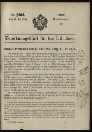 Verordnungsblatt für das Kaiserlich-Königliche Heer 18890731 Seite: 1