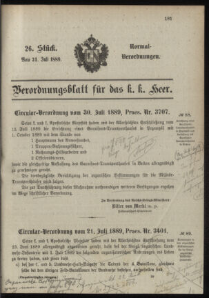 Verordnungsblatt für das Kaiserlich-Königliche Heer 18890731 Seite: 5