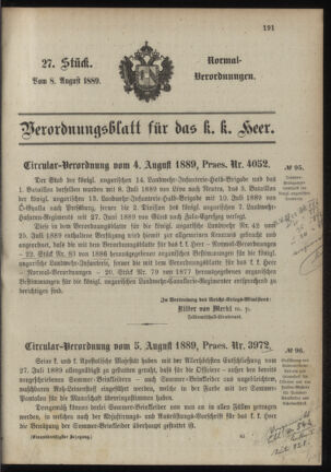 Verordnungsblatt für das Kaiserlich-Königliche Heer 18890808 Seite: 1