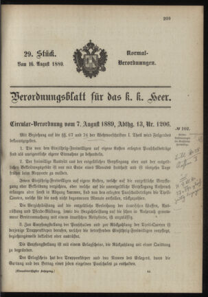 Verordnungsblatt für das Kaiserlich-Königliche Heer 18890816 Seite: 1